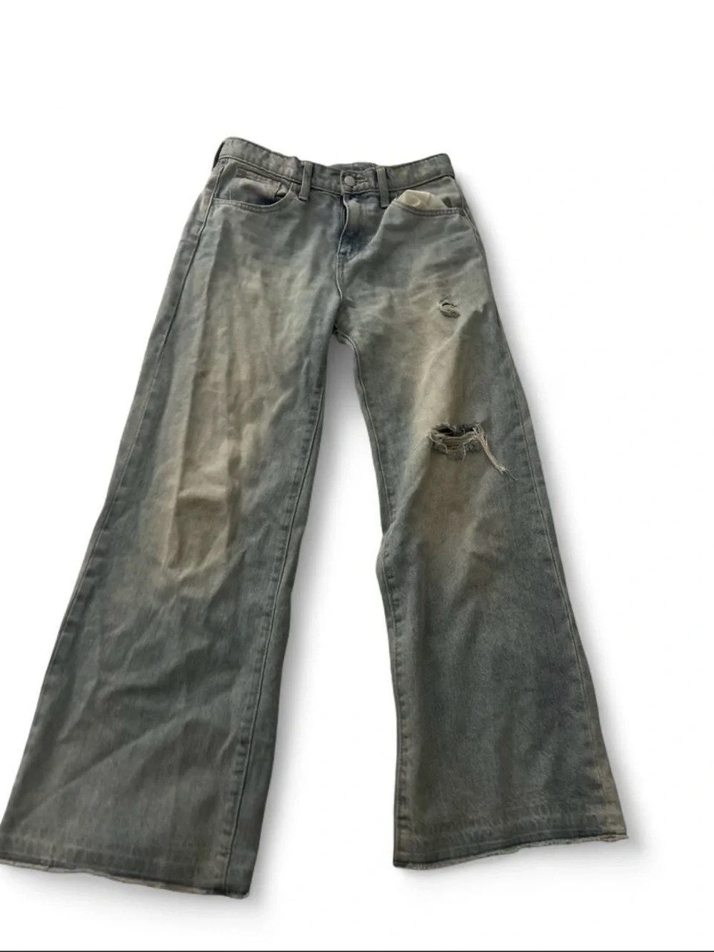Girls High-Rise Wide Leg Distressed Jeans - Faded blue old navy size 14/16